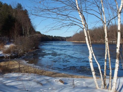 view looking up the Merrimack River from the falls site at Sewalls Falls Park near Concord in southern New Hampshire