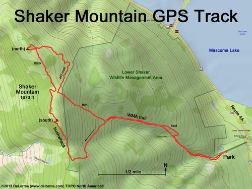 GPS track to Shaker Mountain in southwestern New Hampshire