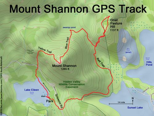 GPS track to Mount Shannon and Goat Pasture Hill in the Lakes Region of New Hampshire