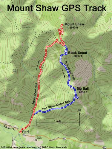 GPS track to Mount Shaw in New Hampshire