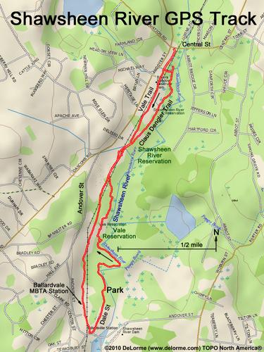 GPS track to Shawsheen River Reservation in eastern Massachusetts