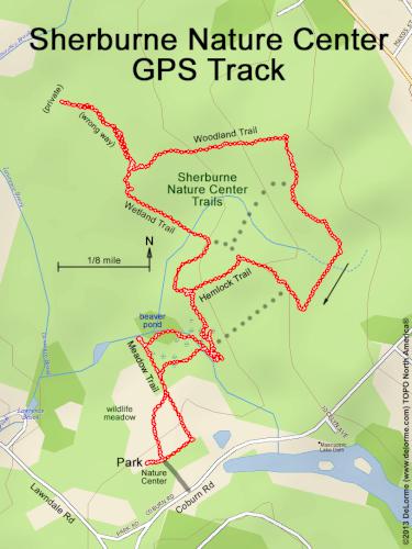 GPS track at Sherburne Nature Center in northeast Massachusetts