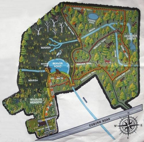 trail map at Sherburne Nature Center in northeast Massachusetts