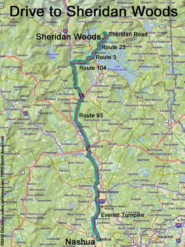 drive route to Sheridan Woods trailhead near Squam Lake in New Hampshire