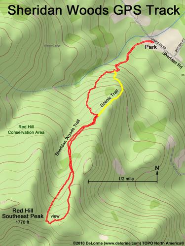 GPS track through Sheridan Woods to the southeast peak of Red Hill near Squam Lake in New Hampshire