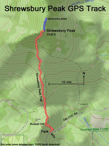 GPS track to Shrewsbury Peak in Vermont