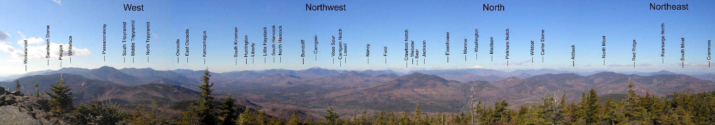 A view of the White Mountains as seen from the summit of Middle Sister Mountain in NH on November 200
