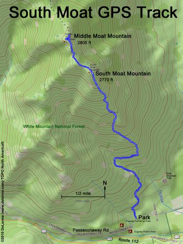 GPS track to South Moat Mountain in New Hampshire