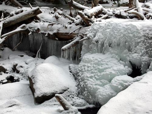 frozen falls at Snyder Brook Scenic Area in New Hampshire