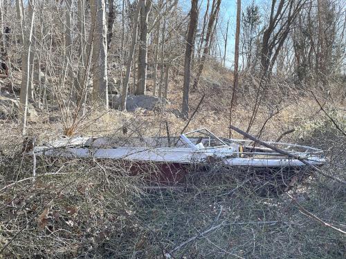 abandoned boat in February at South Woods in northeast MA