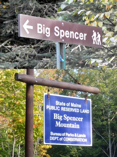 road signs to Big Spencer Mountain in Maine
