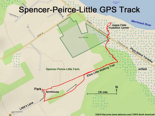 GPS track to Spencer-Peirce-Little Farm in eastern Massachusetts