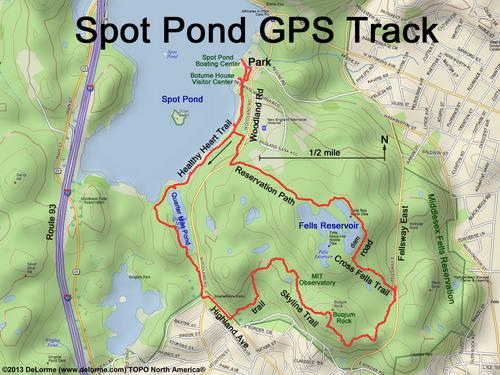 GPS track at Spot Pond near Melrose in eastern Massachusetts