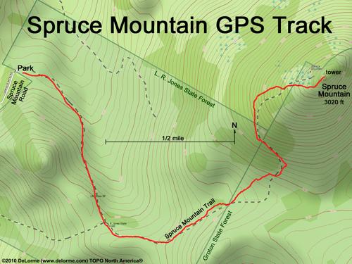 GPS track to Spruce Mountain in Vermont