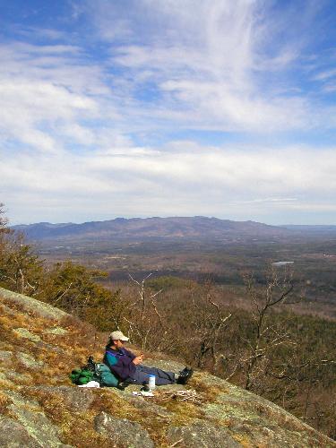 hiker and view from Doublehead Mountain in New Hampshire