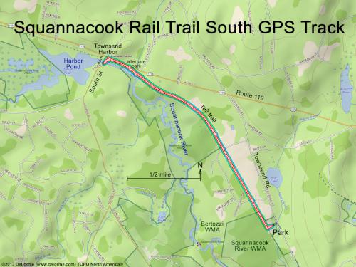GPS track in April at Squannacook Rail Trail South in northeast Massachusetts