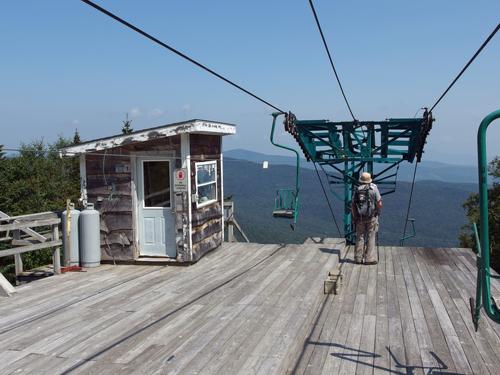 Dick checks the view from Mad River Glen's famous single-chair lift at Stark Mountain in northern Vermont