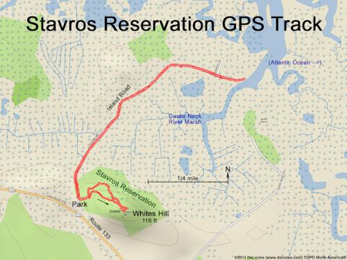GPS track in August at Stavros Reservation near Essex in northeast Massachusetts