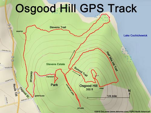 GPS track to Osgood Hill at North Andover in Massachusetts