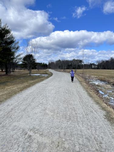 hike start in March on Stevens Rail Trail near Hopkinton in southern New Hampshire