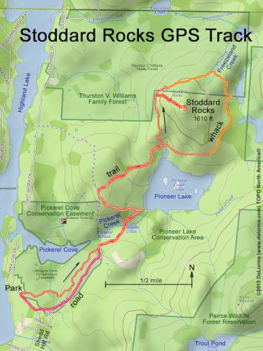 GPS track to Stoddard Rocks in southern New Hampshire