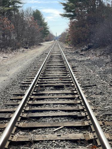 railroad line in February at Stone Arch Bridge near Westford in northeast MA