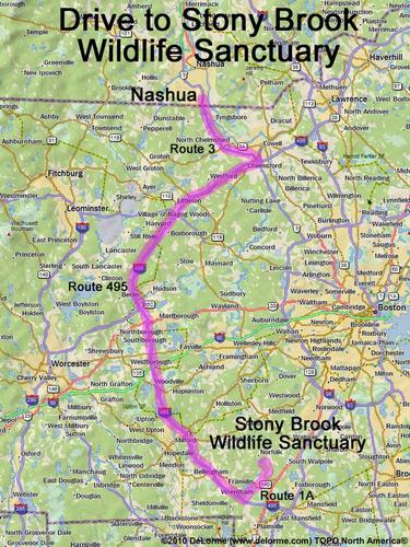 Stony Brook Wildlife Sanctuary drive route