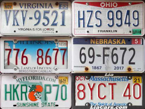 licenses plates in the parking lot in September at Middle Sugarloaf Mountain in New Hampshire