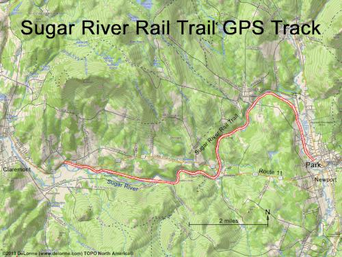 GPS track on the Sugar River Rail Trail near Newport New Hampshire
