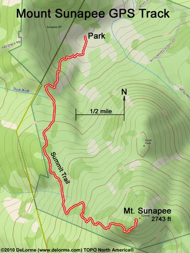 GPS track of Summit Trail to Mount Sunapee in New Hampshire