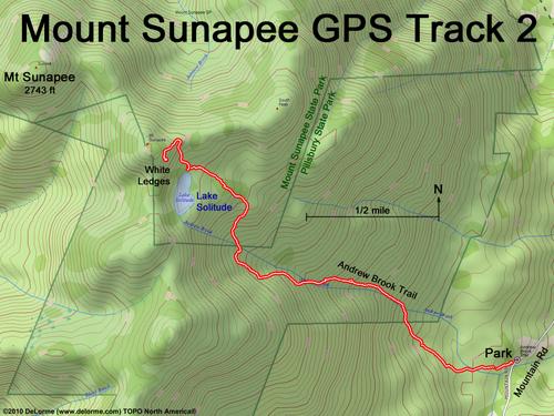 GPS track of Andrew Brook Trail to Mount Sunapee in New Hampshire