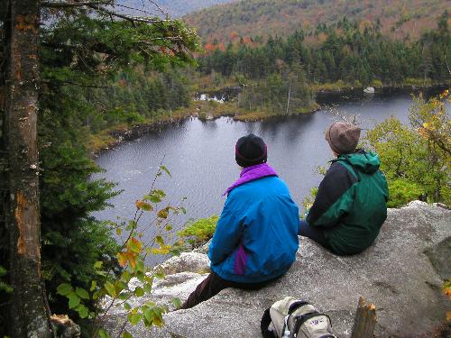 hikers at Lake Solitude on Mount Sunapee in New Hampshire