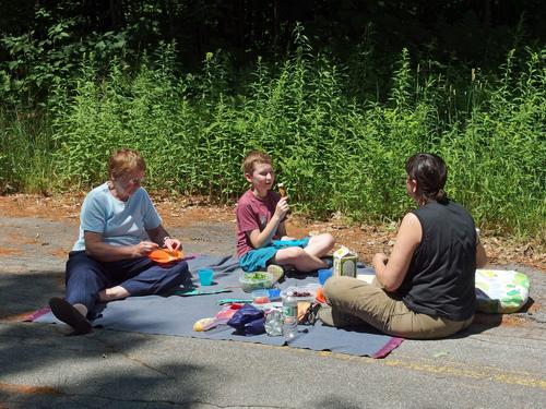 Betty Lou, Carl and Linda picnic before the hike to Sunday Mountain in western New Hampshire