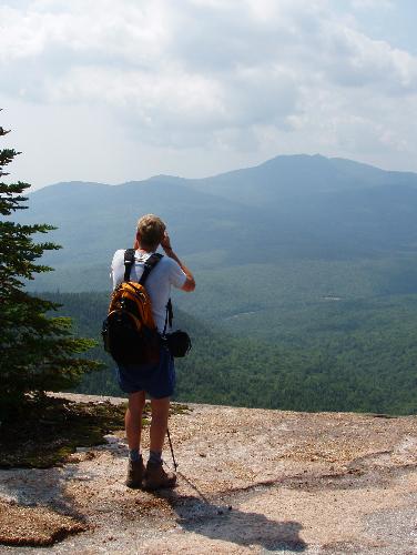 hiker and view from Table Mountain in New Hampshire