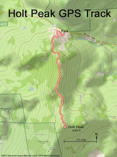 GPS track to Holt Peak on Temple Mountain in southern New Hampshire