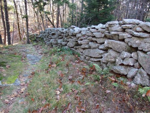old stone wall beside the trail to Temple Mountain in southern New Hampshire