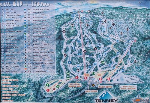 ski trail map of Tenney Mountain in New Hampshire