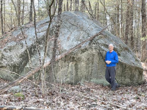 boulder in February at Timberlake Conservation Land near Westford in northeast MA