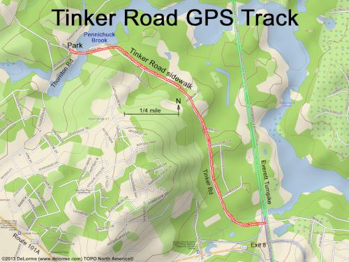 GPS track at Tinker Road in southern New Hampshire