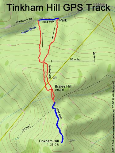 GPS track to Tinkham Hill in New Hampshire