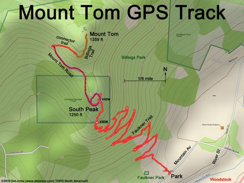 GPS track to Mount Tom in Vermont