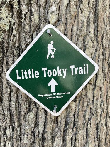 trail sign in March at Little Tooky Trail near Hopkinton in southern New Hampshire