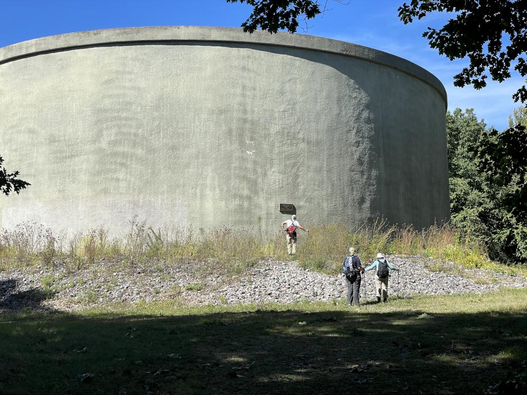 big water tower in September on Oak Hill near Tophet Chasm in northeastern Massachusetts