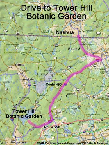 Tower Hill Botanic Garden drive route