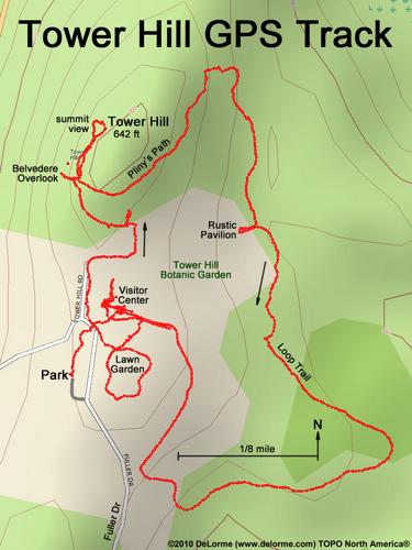 GPS track through Tower Hill Botanic Garden in eastern Massachusetts