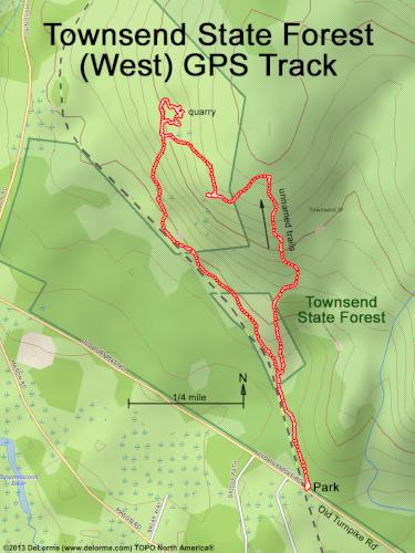 GPS track in March at Townsend State Forest in northeast Massachusetts