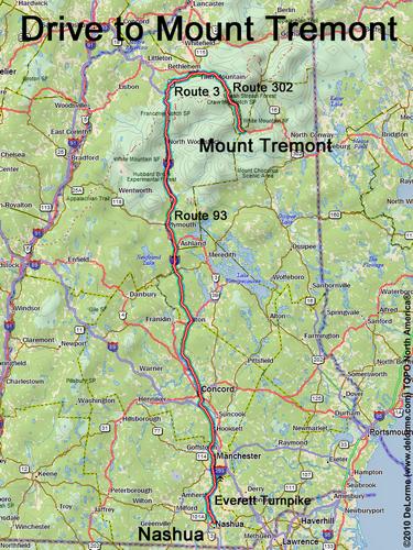 drive route to Mount Tremont trailhead in the White Mountains of New Hampshire
