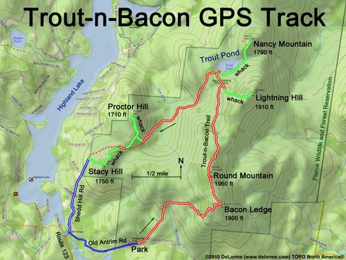 GPS track on Trout-n-Bacon Trail in New Hampshire