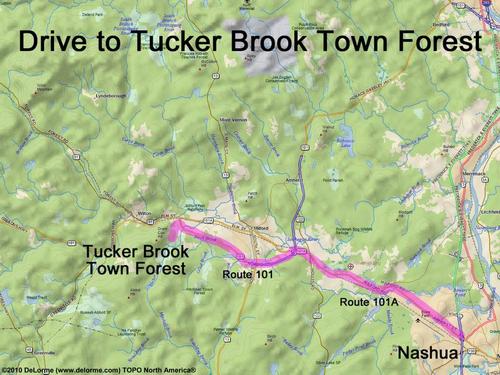 Tucker Brook Town Forest drive route