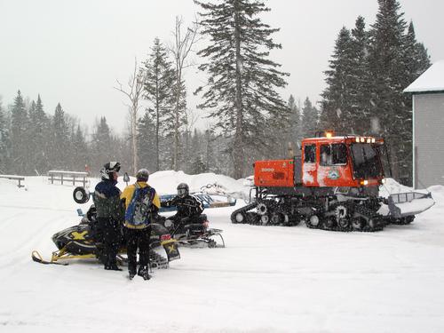 Swift Diamond Riders snowmobile depot in January near Tumble Dick Mountain in northern New Hampshire